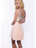 Chiffon Beaded Bateau Neckline V Back Knee Length Prom Dress  